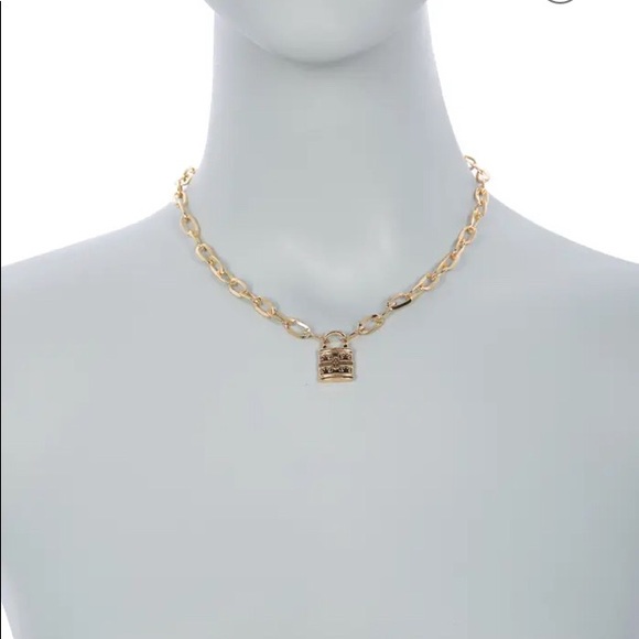 Area Stars Gold Tone Cross Padlock Pendant Necklace - Picture 3 of 8